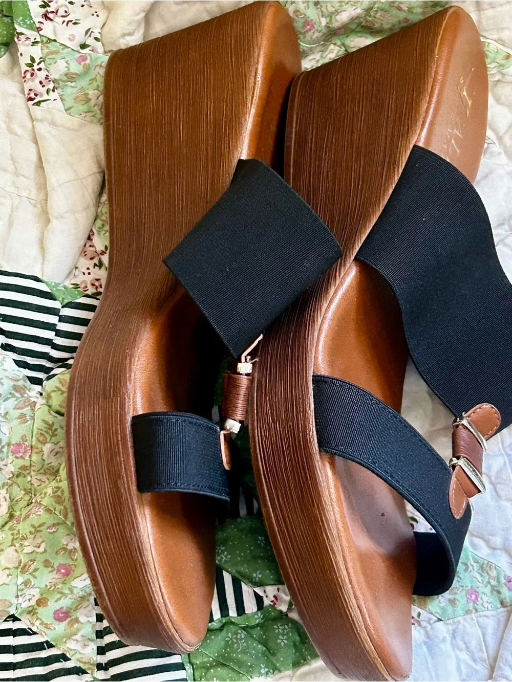 Italian Shoemakers Women's Black Platform Wedge Sandals elastic strap Italy  10